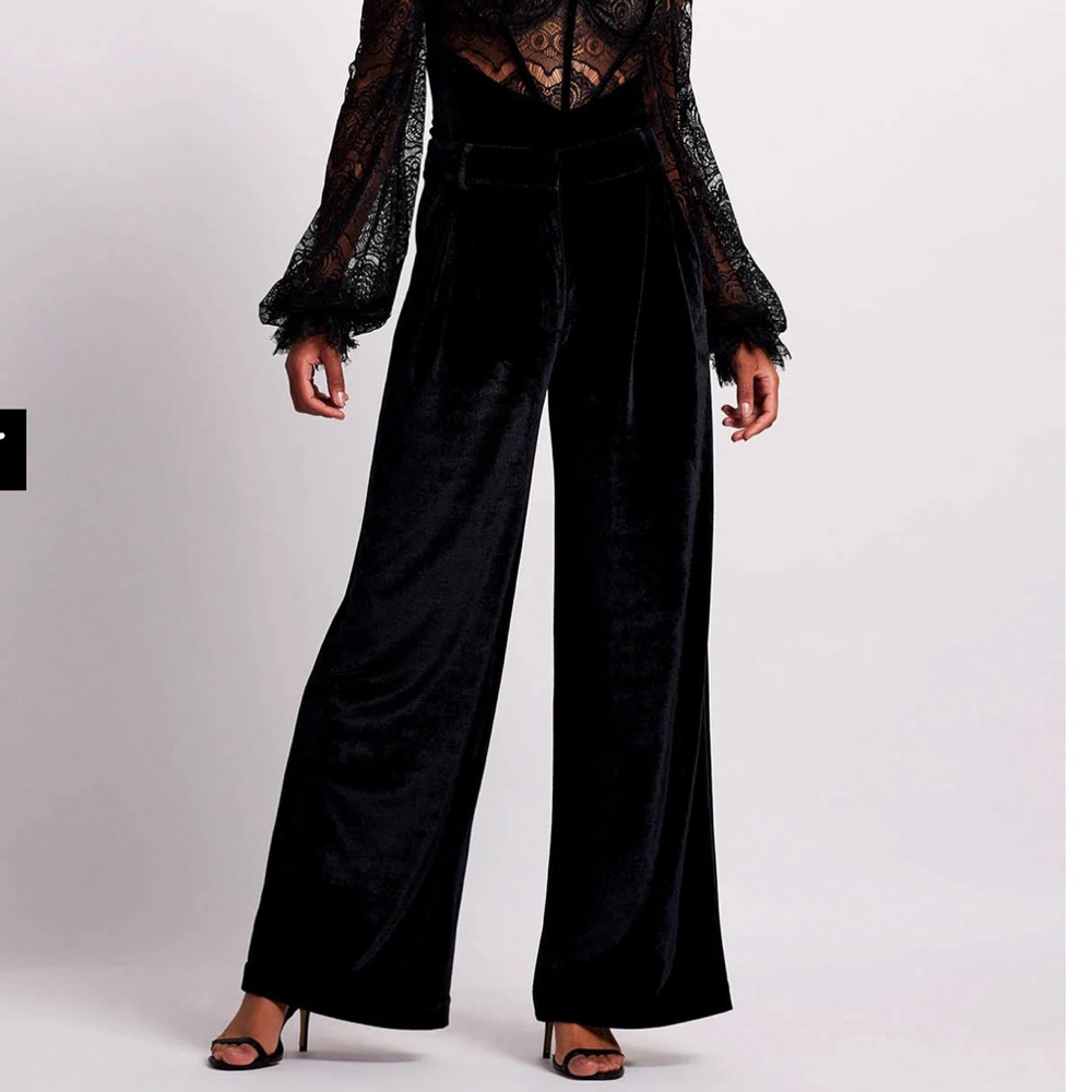 PatBO Black Velvet Wide Leg Trousers High Waist Evening Pants NWT 6